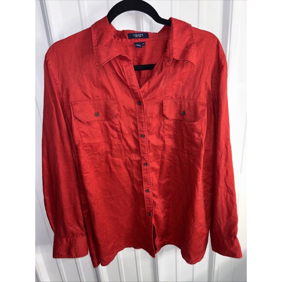 CHAPS ladies 100% Linen Blouse Red  1X EUC - Picture 1 of 6